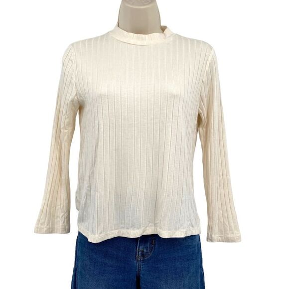 LOU & Grey Women’s Ivory Ribbed Mock Neck Long Sleeve Knit Top Size M - Picture 2 of 5